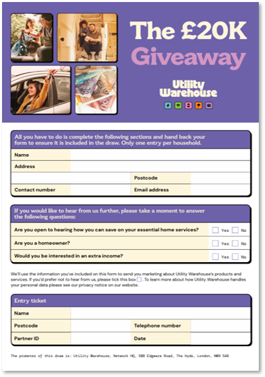 The £20K Giveaway flyers (2027 prize draw)
